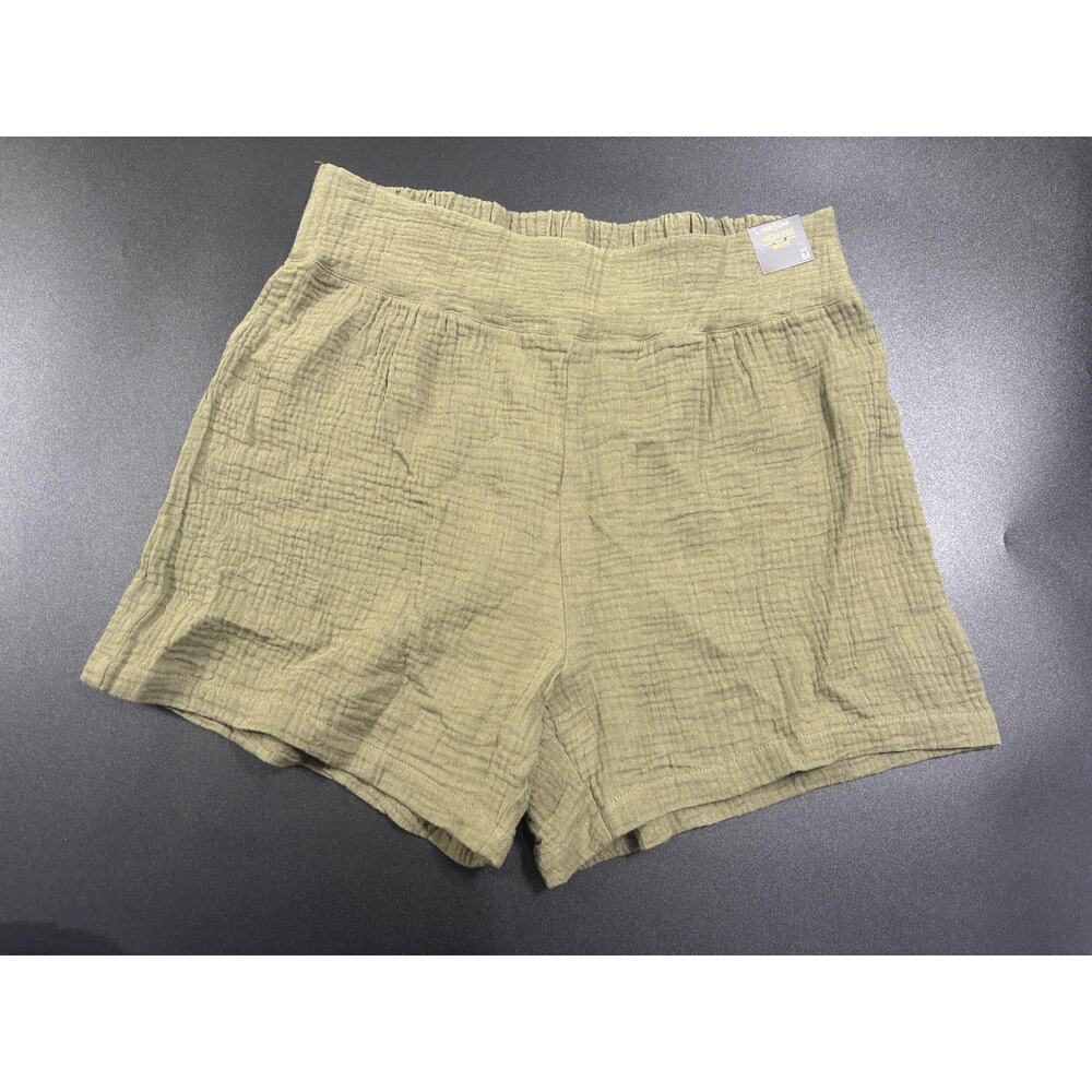 One 5 One NWT High Rise Pullon Short 100% Cotton Olive Green‎ Size Medium